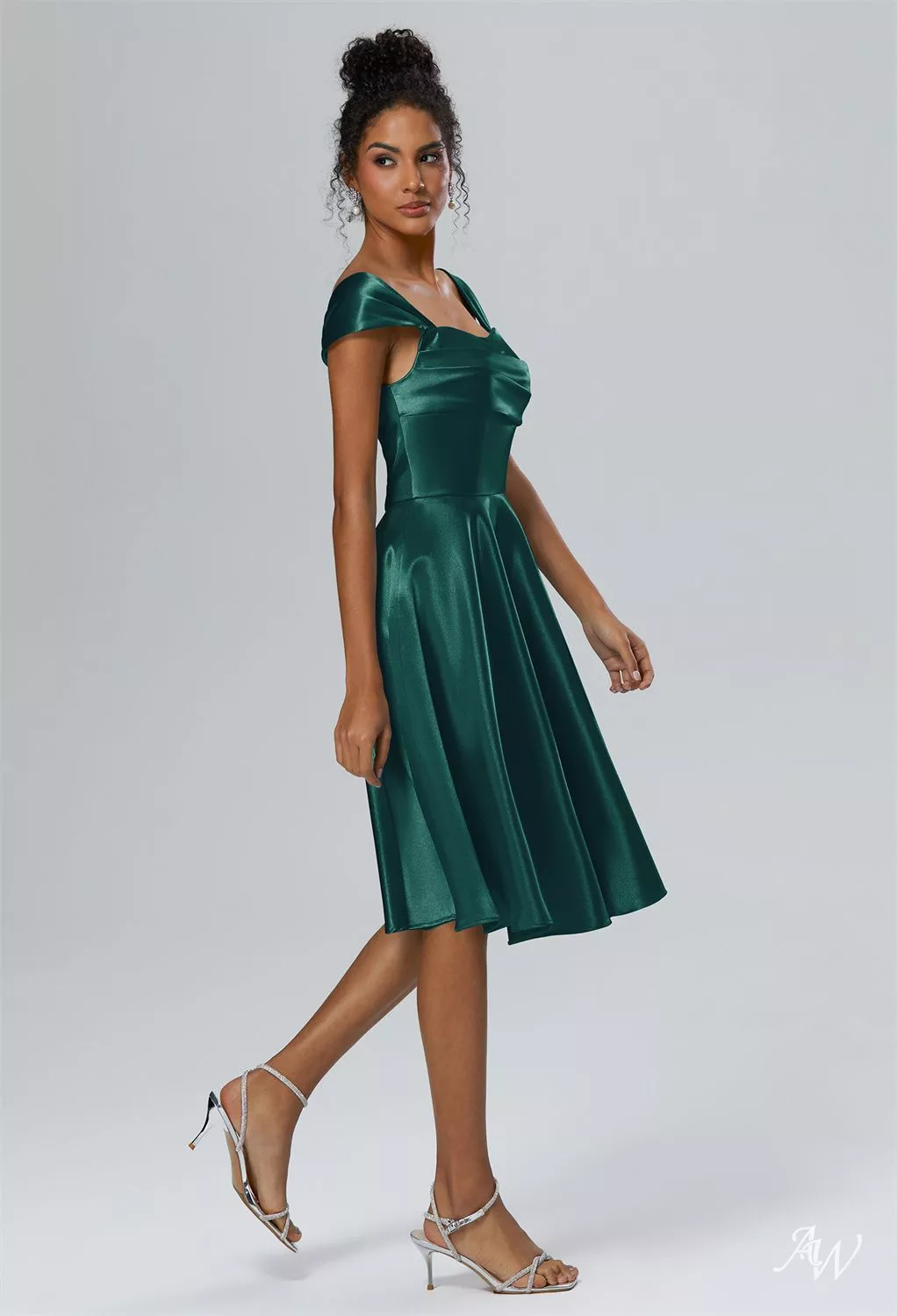 AW Yasmin Dress, Dark Navy Crystal Satin Satin Charmeuse Knee